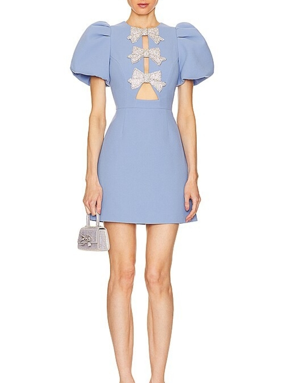 Rebecca Vallace Blue Juliana Cutout Crystal Bow Mini Dress